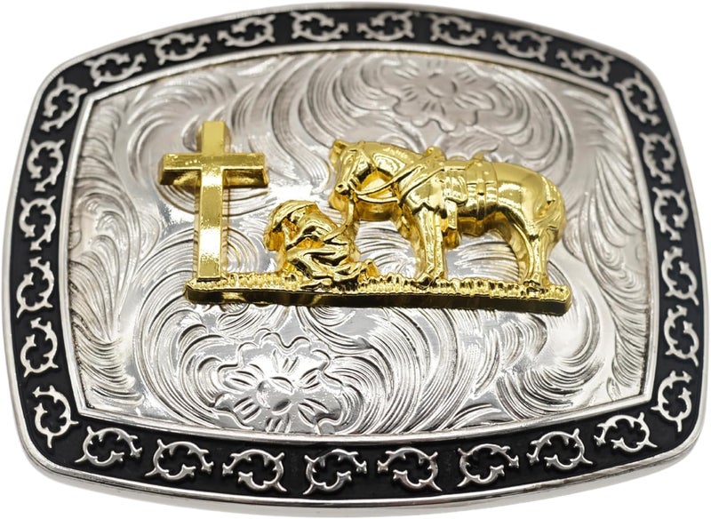 WMG Western Belt Buckles for men women - Praying Rodeo Cowboy Belt Buckle for Men Women - Fits Up to 2 Inch Belts - Image 1